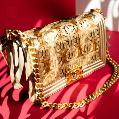CHANEL Limited Edition Gold CC Cut-Out Boy Bag
