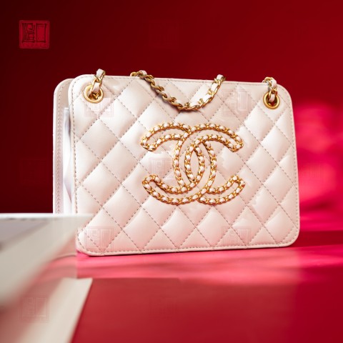 CHANEL Lilac Purple Calfskin Quilted Small CC Chain Accordion Tote