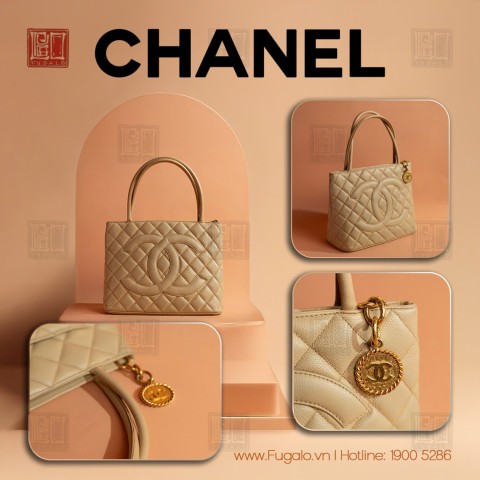 Chanel Beige Caviar Medallion Tote