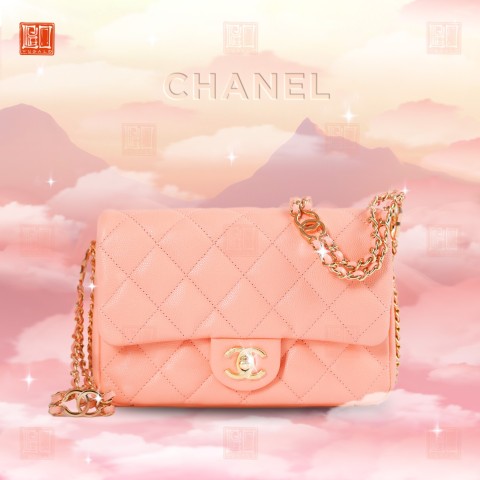 Orange Chanel Mini Quilted Caviar CC You Flap