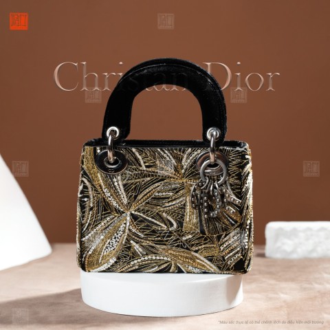 Lady Dior Mini Bag Black Velvet with Gold and Silver Embroidery