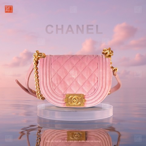Chanel Velvet Mini Quilted Boy Bag Pink Blush