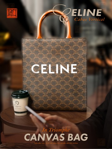 Celine Cabas Vertical in Triomphe Canvas Bag