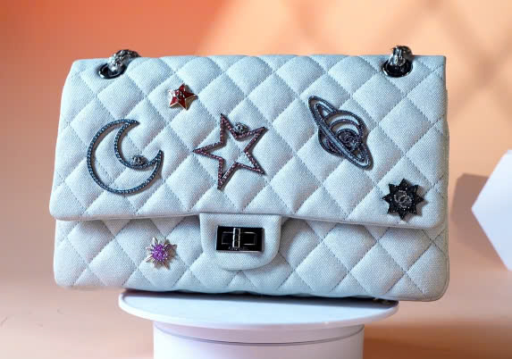 Chanel Limited Edition Silver 2.55 Canvas Reissue Space Charms