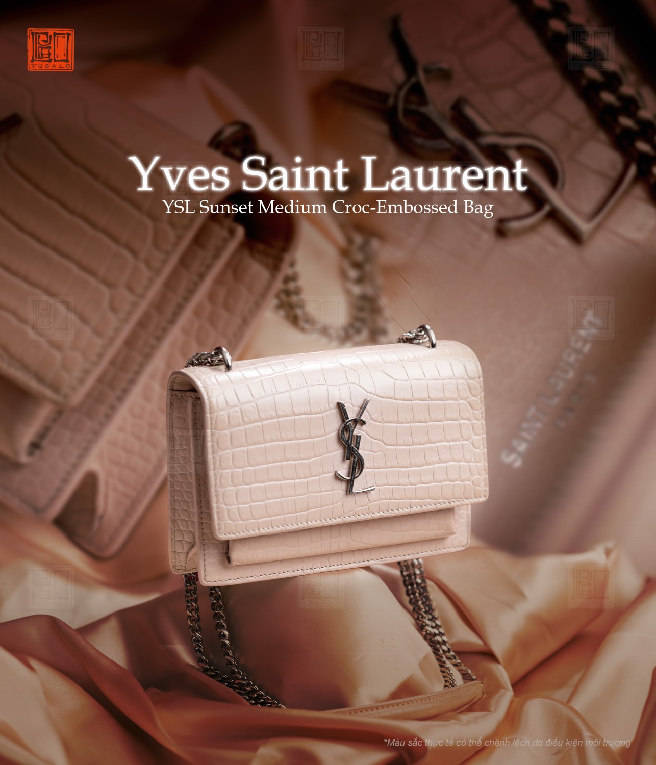 YSL Sunset Medium Croc-Embossed Bag