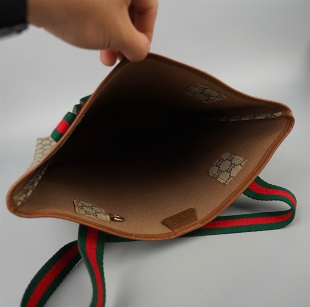 Túi GG tote màu xám viền nâu sz32 +
