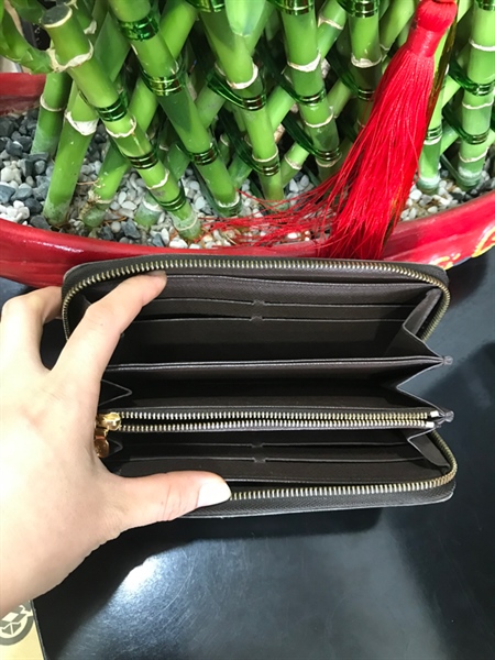 Ví Dài LV Ô Vuông Nâu Vàng Có Zip KG+