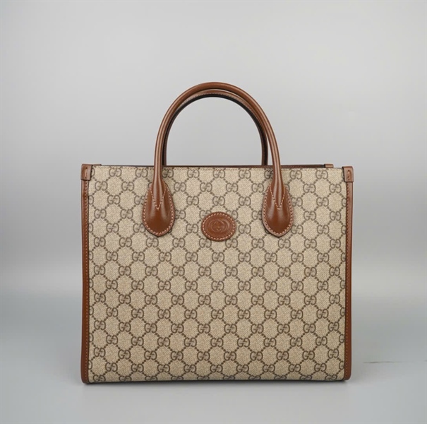 Túi GG tote màu xám viền nâu 659983520981 sz31 KG+