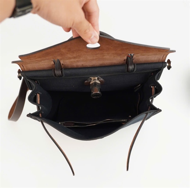 Túi Hermes Herbag Zip nắp nâu nền xanh đen kèm ví size 31 +