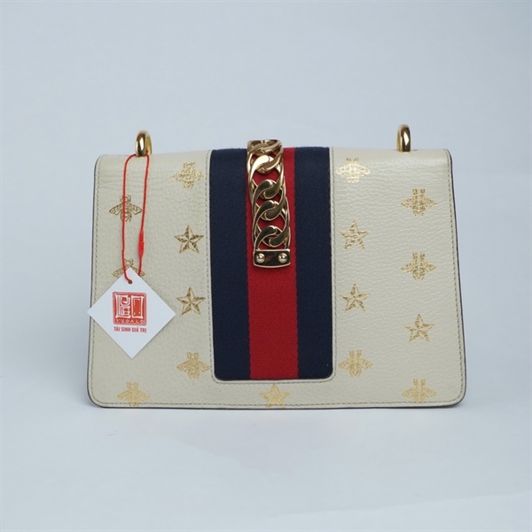 Túi GG Sylvie trắng 2 strap (524405-493075) sz25 (BQ) KG+