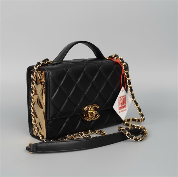 Túi Chanel Handle đen cạnh vàng (K5NL91J3) sz17 +