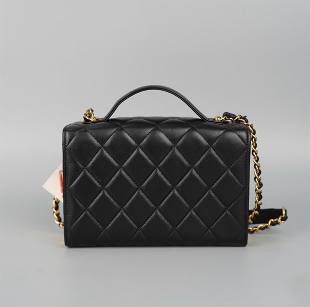 Túi Chanel Handle đen cạnh vàng (K5NL91J3) sz17 +