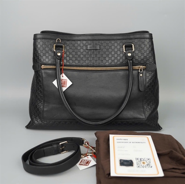 Túi GG tote đen vân nổi (510290493075) sz40 KG+