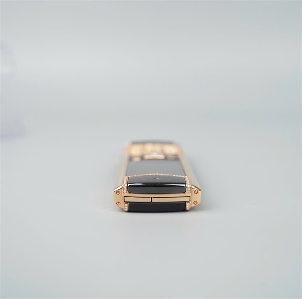 Điện thoại Vertu đen viền vàng đính đá (S-12029) (HC) KG+