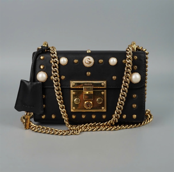Túi GG Pearly Padlock đen kèm 2 chìa khóa (432182001998) sz20 (BMC) +