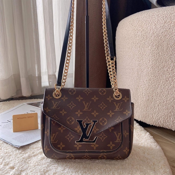 Túi LV Hoa Nâu Chữ Đen+