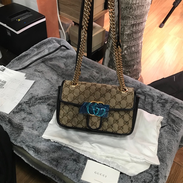 Túi GG marmont nâu phối đen +