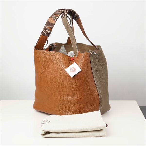 Túi Hermes Picotin nâu xám kèm ổ+ 2 chìa có lót form- charm sz26 KG+