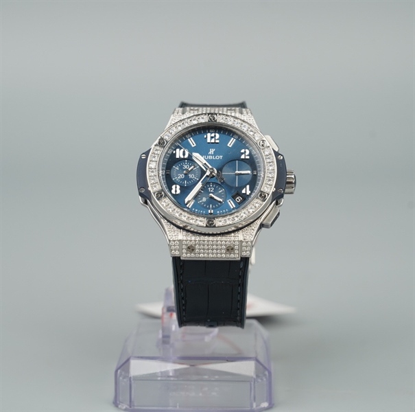 Đồng hồ Hublot đính đá viền bạc quai xanh đen (1401212) (HC) KG+ zin