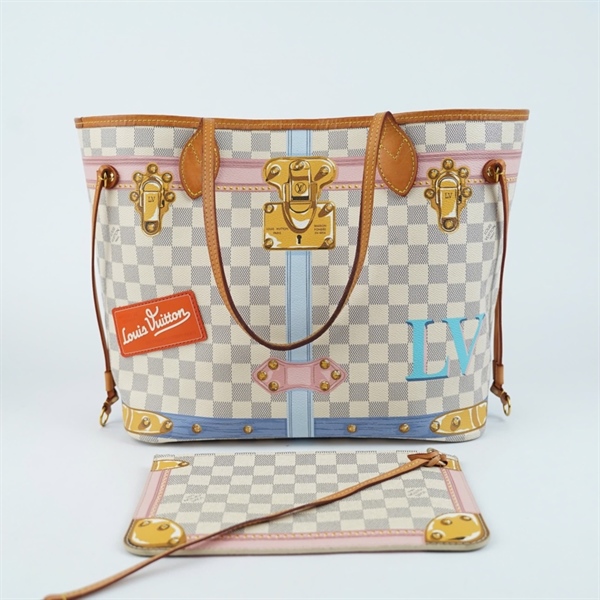 Túi LV Neverfull hồng nhạt in hình kèm ví sz33 (HC) KG+