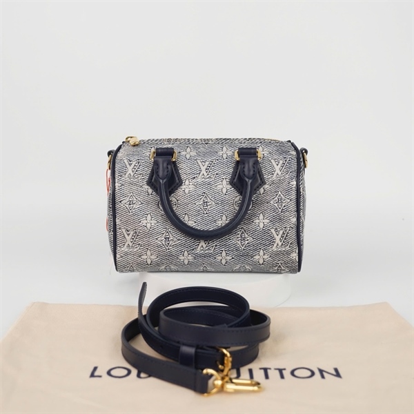 Túi LV Speedy màu bạc viền xanh hoa trắng sz20 (HC) +