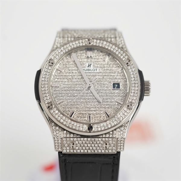 Đồng hồ Hublot mặt đính đá dây đen (1198318) sz42 (HC) KG+