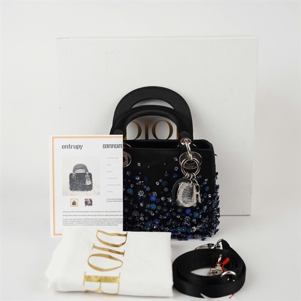 Túi Dior Lady đen đính cườm hoa (04-MA-0184) szmini (HC)+