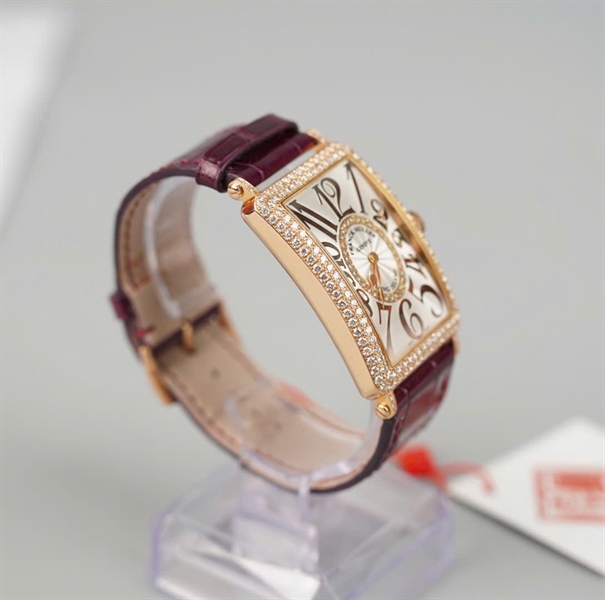 Đồng hồ Franck Muller mặt vuông quai nâu đỏ (No33) kèm giấy kiểm định KG+