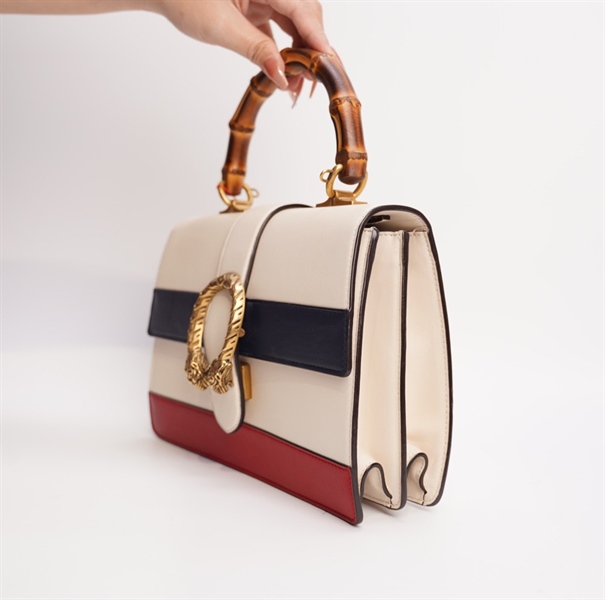 Túi GG đầu rồng trắng quai trúc 24cm TB+