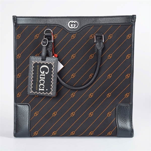 Túi GG Tote đen họa tiết cam kèm tag da (C040787257) sz36 KG+