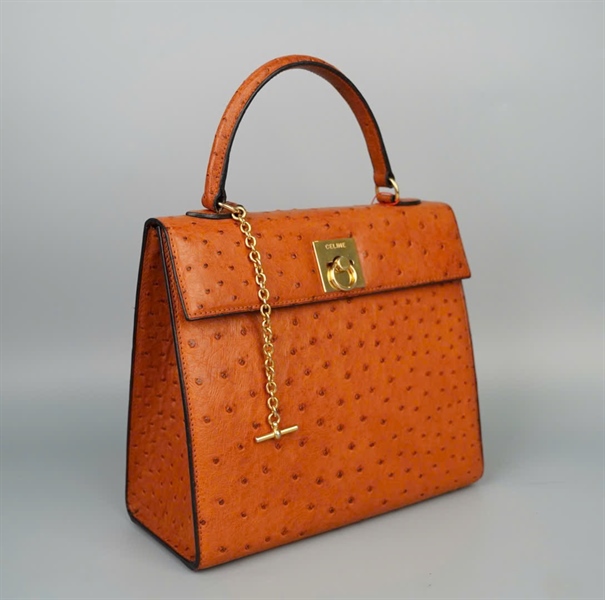 Túi Celine da đà điểu nâu kèm ví sz28 KG+