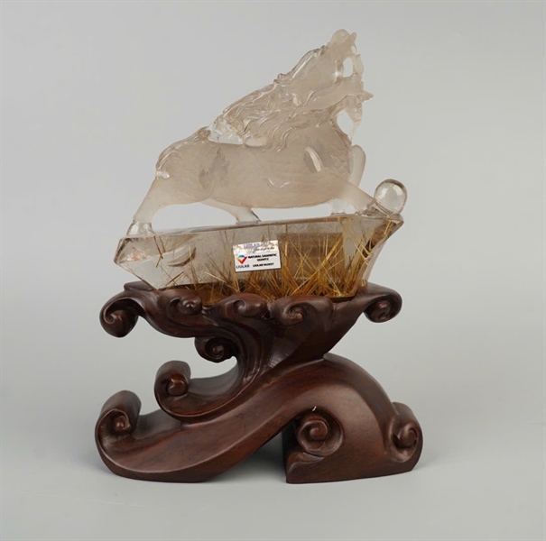 Tác phẩm kỳ lân thạch anh tóc vàng 962957 ( thiếu sổ) KG+