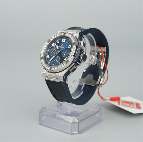 Đồng hồ Hublot đính đá viền bạc quai xanh đen (1401212) (HC) KG+ zin