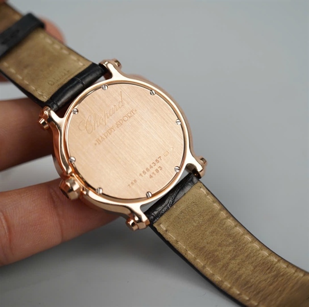 Đồng hồ Chopard mặt tròn viền đá dây đen (1564357) (HC) KG+