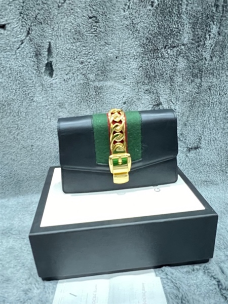 Túi Gucci nhỏ đen phối sọc xanh đỏ KG+