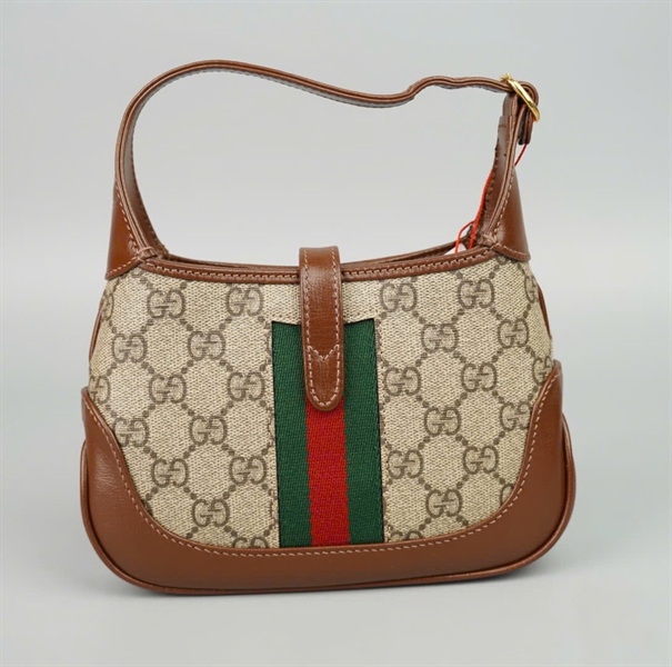 Túi GG Jackie 1961 xám viền nâu sz19 (BMC) +