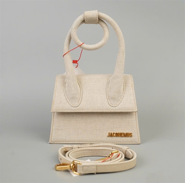 Túi Jacquemus xám trắng sz18 KG+