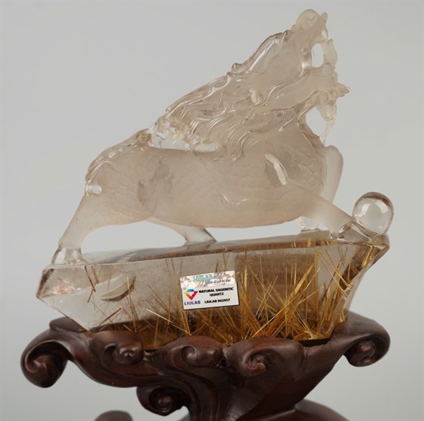 Tác phẩm kỳ lân thạch anh tóc vàng 962957 ( thiếu sổ) KG+