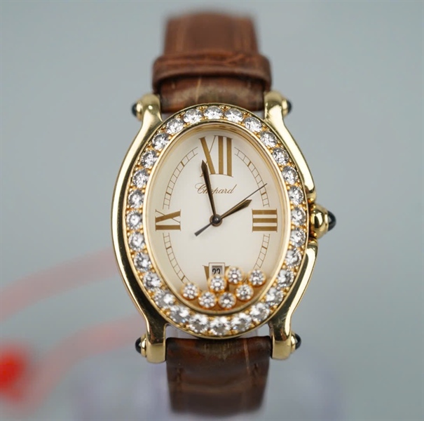 Đồng hồ Chopard dây nâu mặt viền đá có giấy kiểm định (11315576) (HC)+