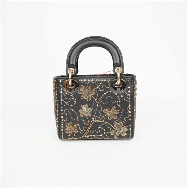 Túi Dior Lady màu đen hoa vàng (18-MA-0128) sz mini (HC) +