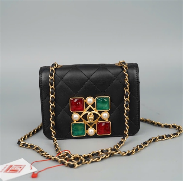 Túi Chanel đeo chéo đen đính đá vuông (30548029) sz15 KG+