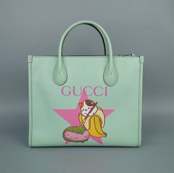 Túi GG tote xanh bơ in hình (659933525040) sz31 KG+