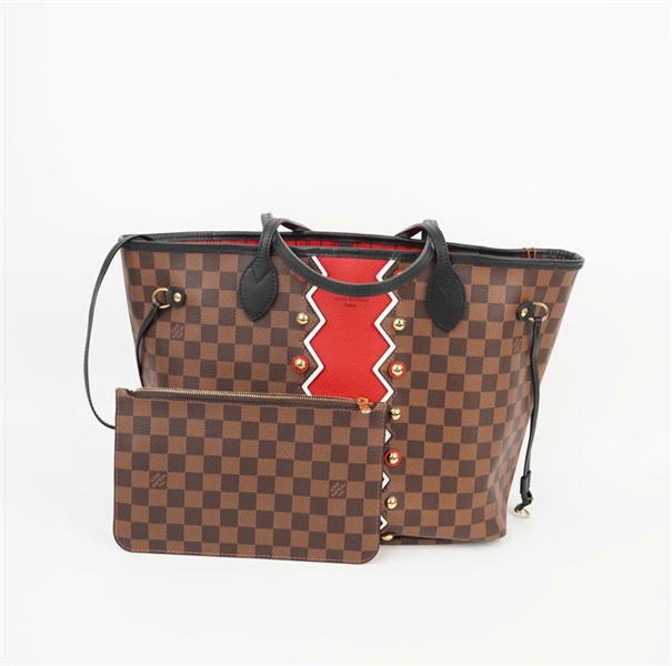 Túi LV neverfull ô vuông kèm sọc đỏ pound sz MM (HC)+