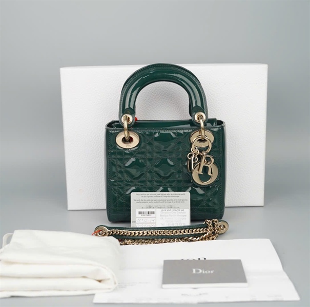 Túi Dior Lady xanh đậm (17-BO-1109) sz mini KG+