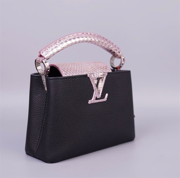 Túi LV Capu đen nắp hồng da trăn sz20 (HC) +