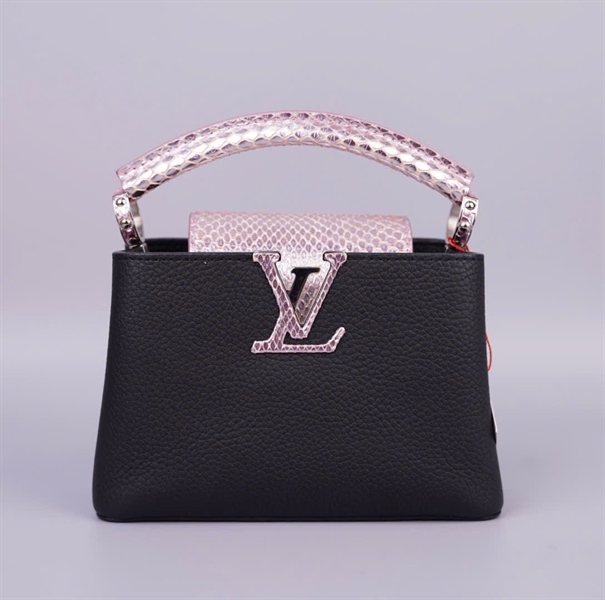 Túi LV Capu đen nắp hồng da trăn sz20 (HC) +