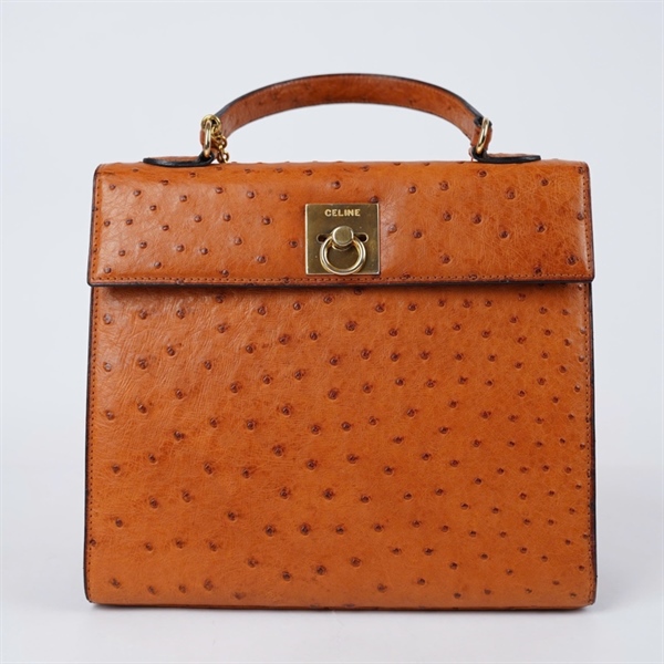 Túi Celine Handle nâu da đà điểu kèm ví sz28 KG+