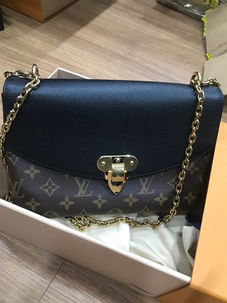 Túi LV hoa nâu nắp đen +