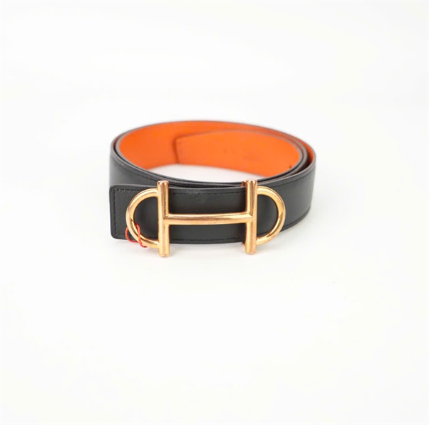 Thắt lưng Hermes đen khóa vàng KG+