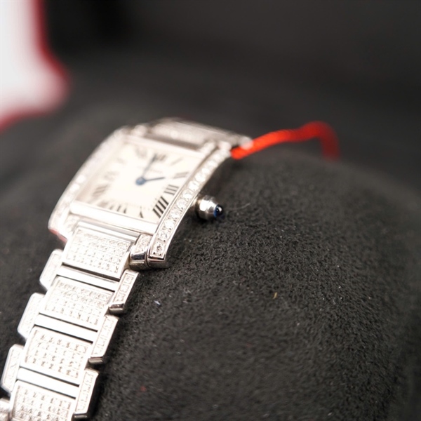 Đồng hồ Cartier bạc mặt vuông đính đá (144554CE) sz20mm (LTB) KG+